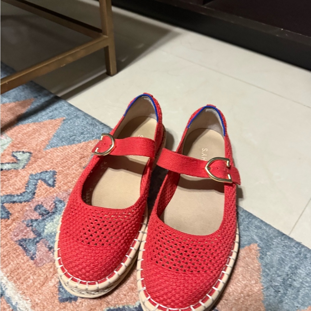 Rothy’s Red Woven Mary Jane Flats